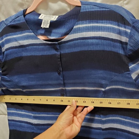 Jennifer Moore 100% Silk Shirt Woman Size 16 Petite  Blue stripes button boho - Picture 5 of 12